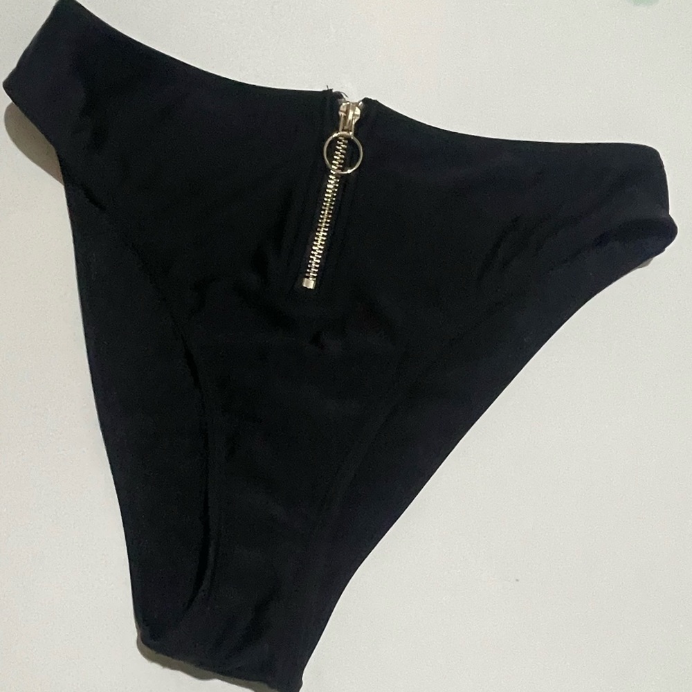 High cut black zippered bikini bottom women’s high waisted zip Sz extra small